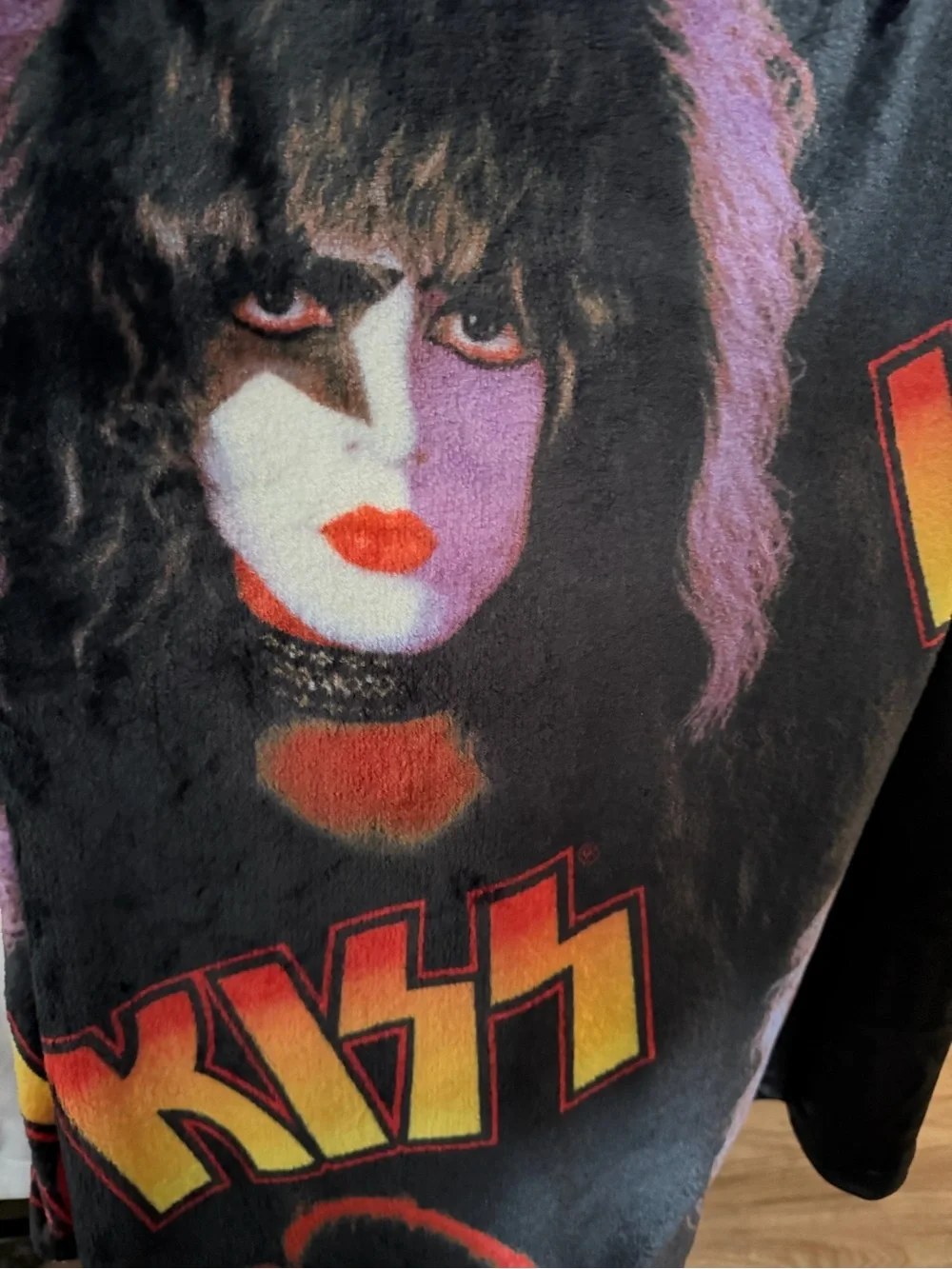KISS Logo Plush Throw Blanket - Black with Multicolor Face Art